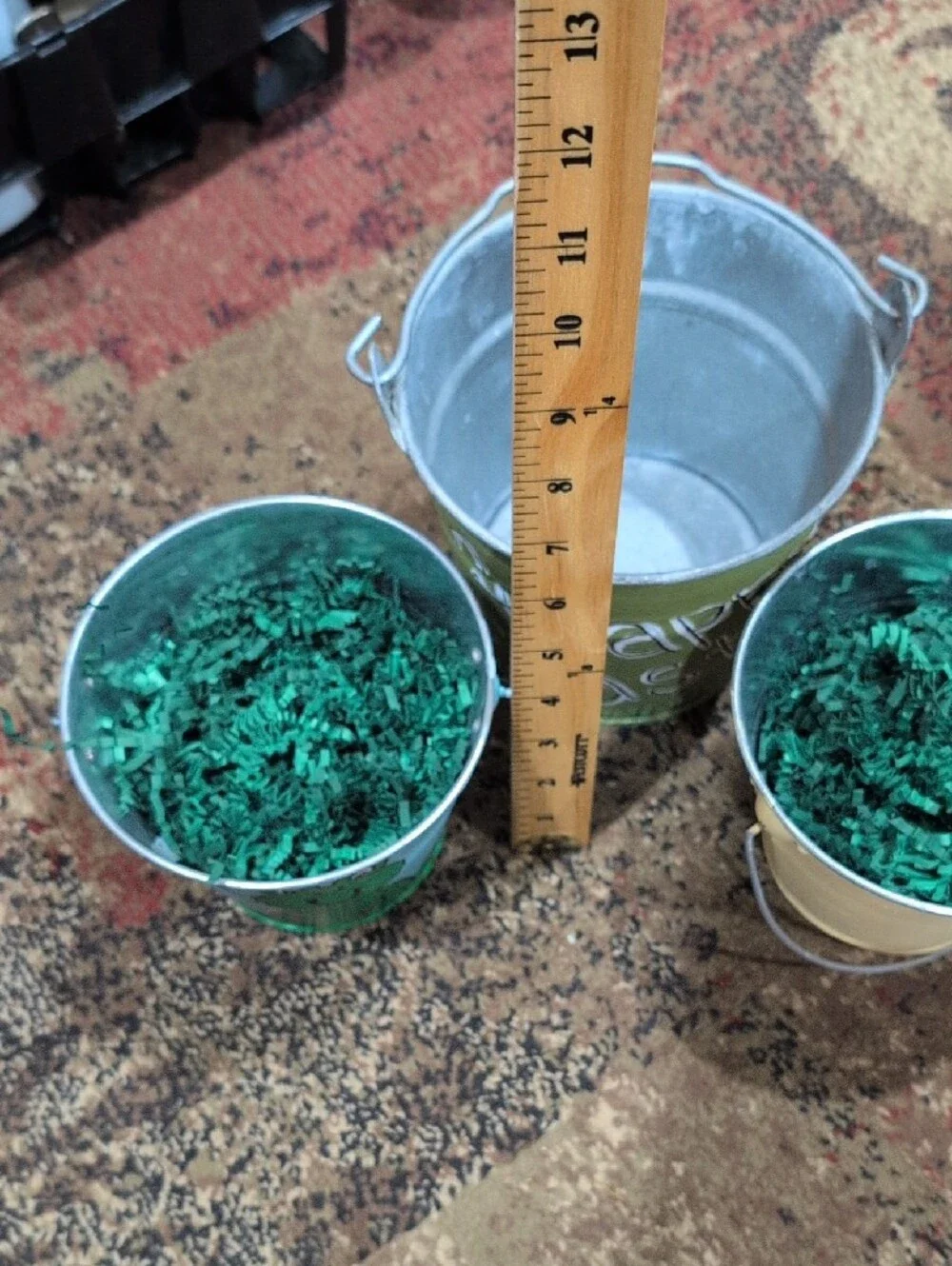 Hand-Painted Metal Buckets - Yellow, Green, Light Blue - Set Of 3